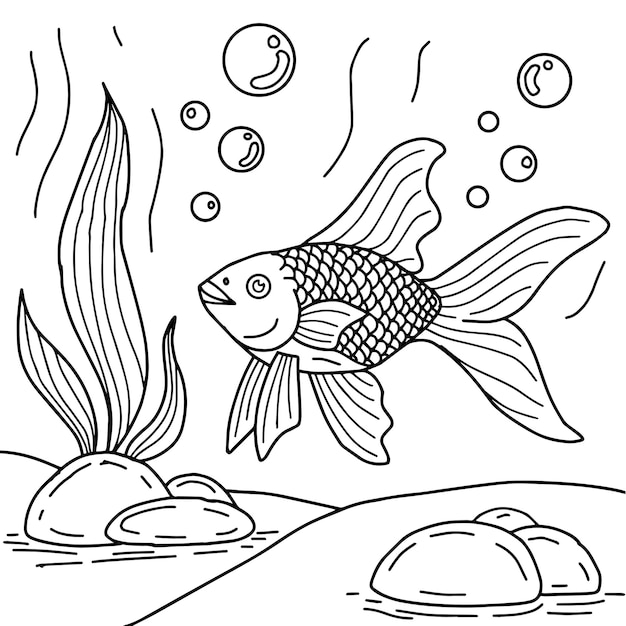 Premium vector design vector fish aquarium coloring page for kid