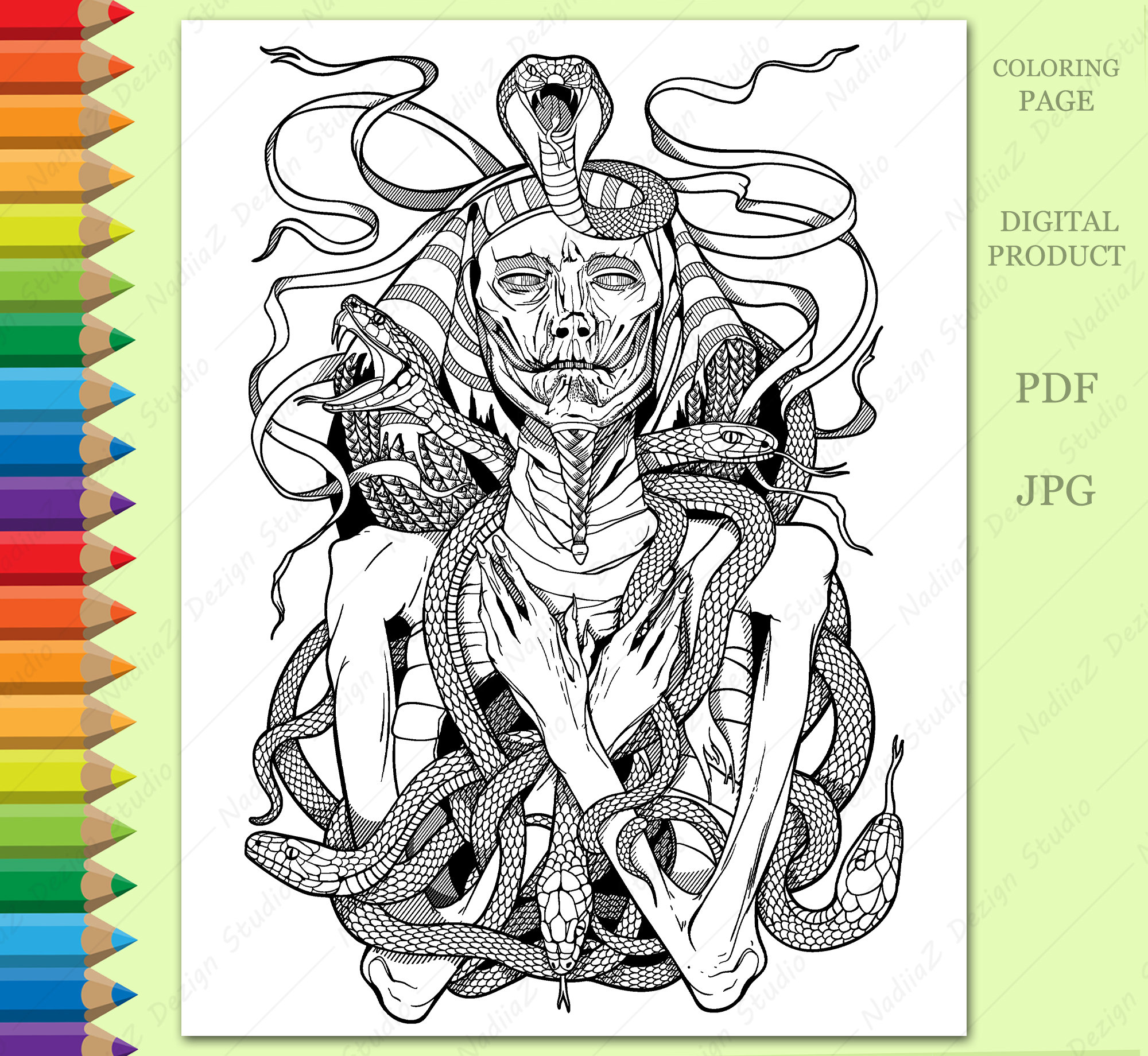 Adult coloring page with a pharaoh mummy printable adult