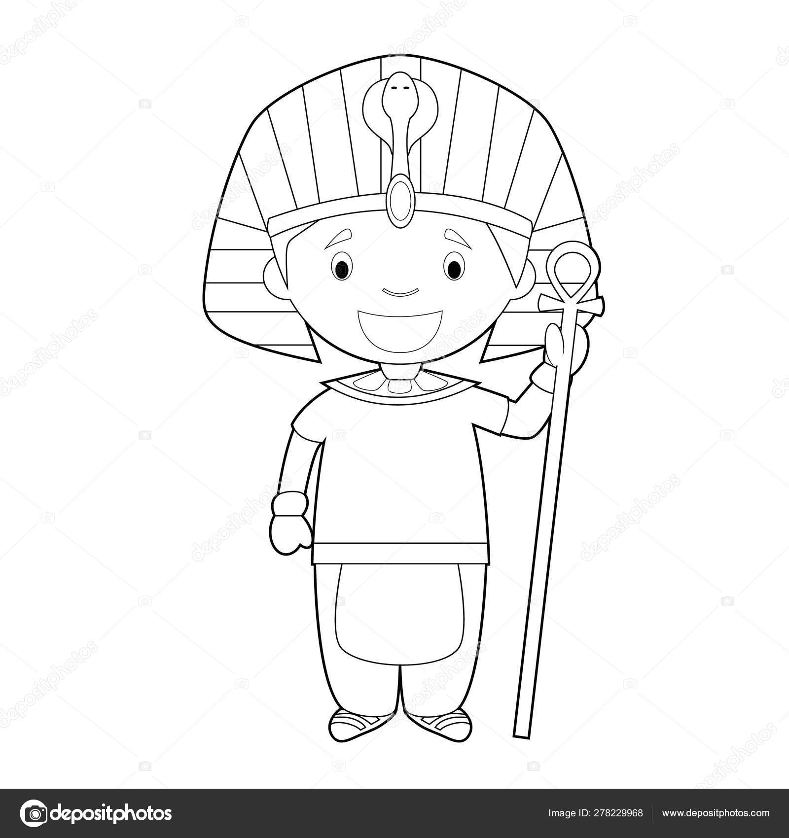 Easy coloring cartoon character egypt dressed traditional way pharaoh ancient stock vector by asantosg