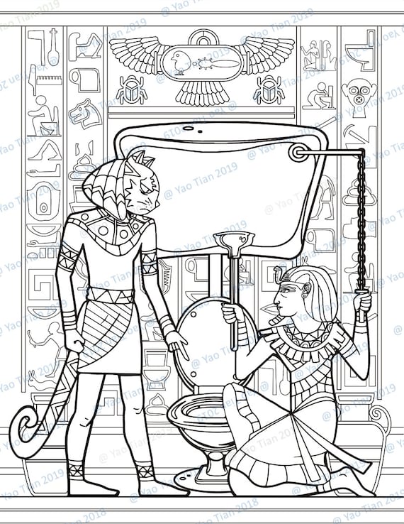 Egyptian pharaoh and god bathroom and poop coloring page