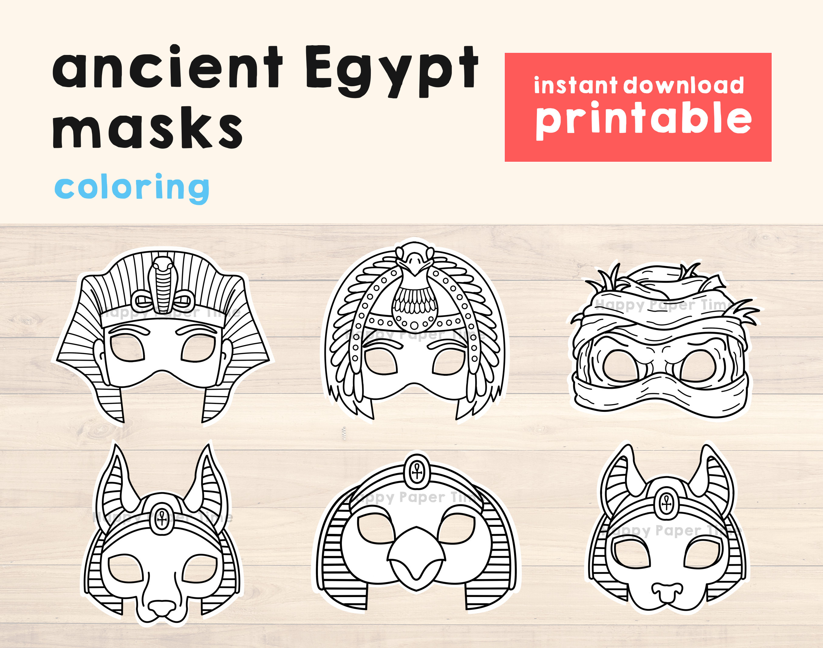 Ancient egypt masks template pharaoh cleopatra mummy horus