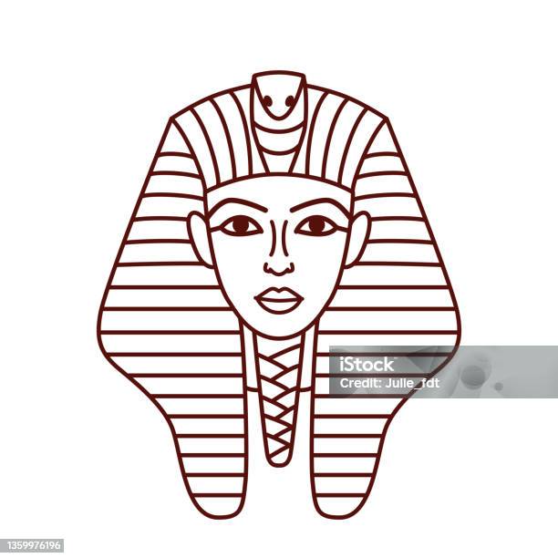 Vector tutankhamun mask in outline style stock illustration