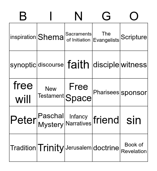 Religion bingo card