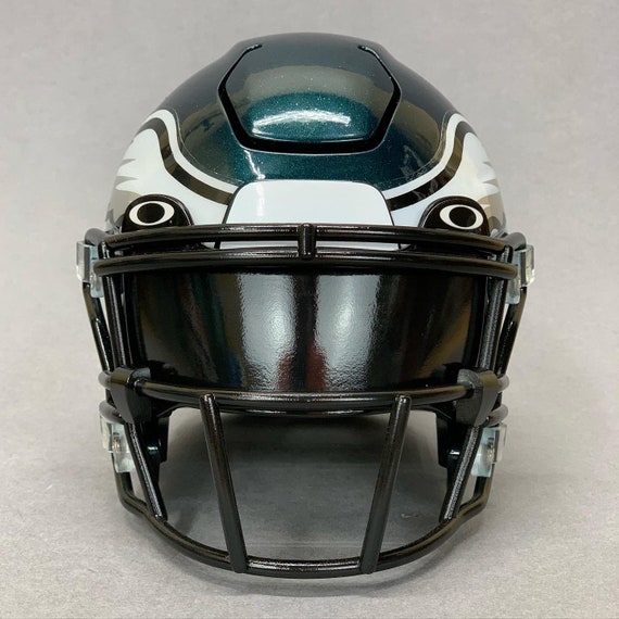 D printed philadelphia eagles dark green metallic standard logo riddell speedflex mini helmet with custom visor and d bumpers