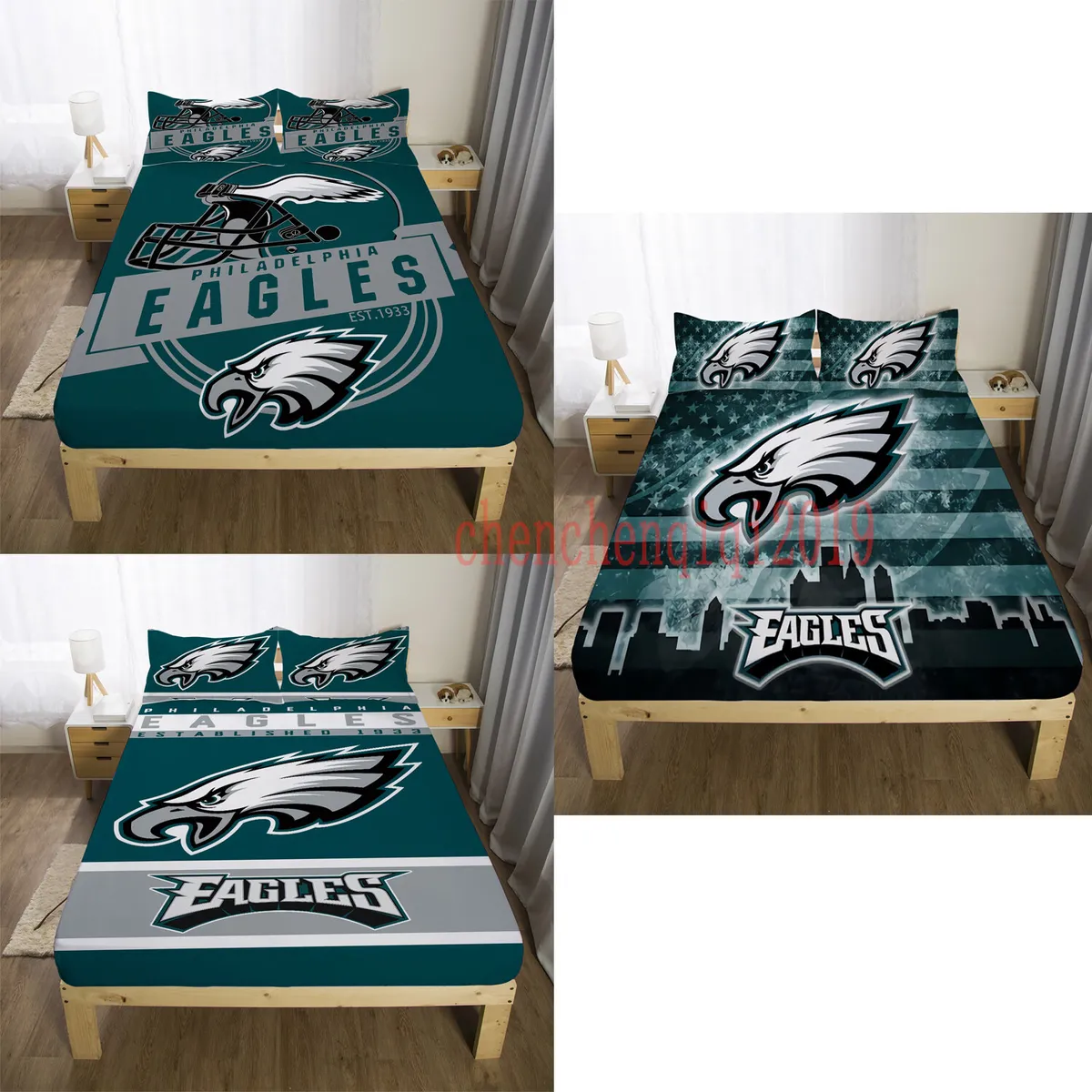 Philadelphia eagles fitted sheet pcs bed sheets pillowcase bedding sets