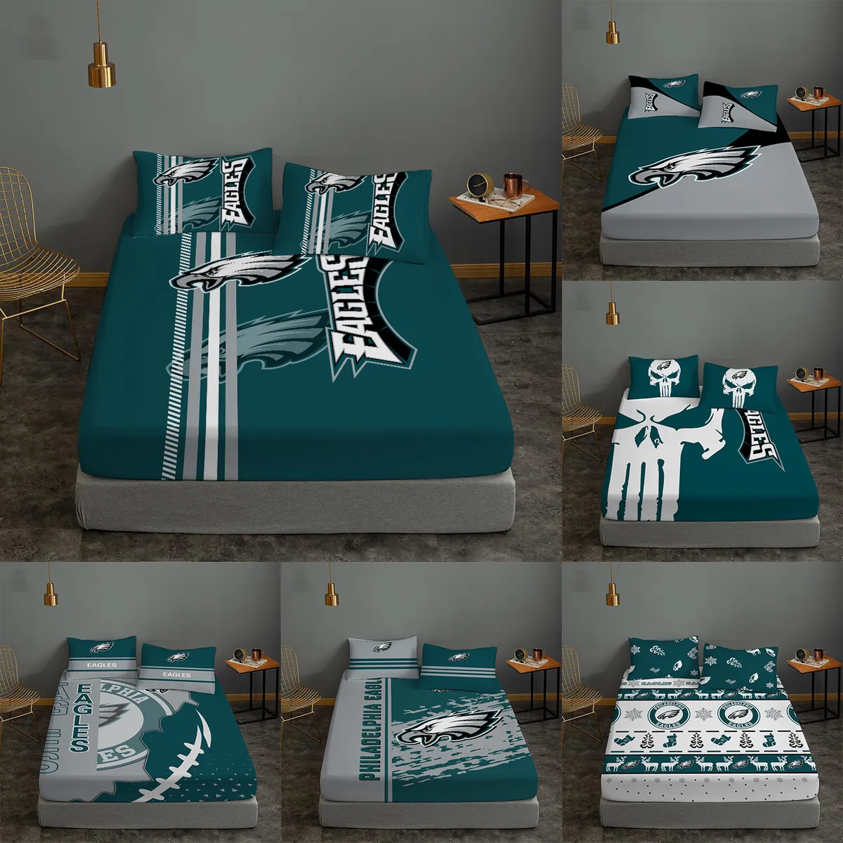 Philadelphia eagles bedding set deep pocket fitted sheet mattress pillowcases