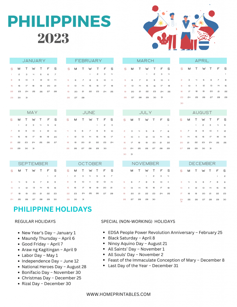 List of philippines calendars with holidays