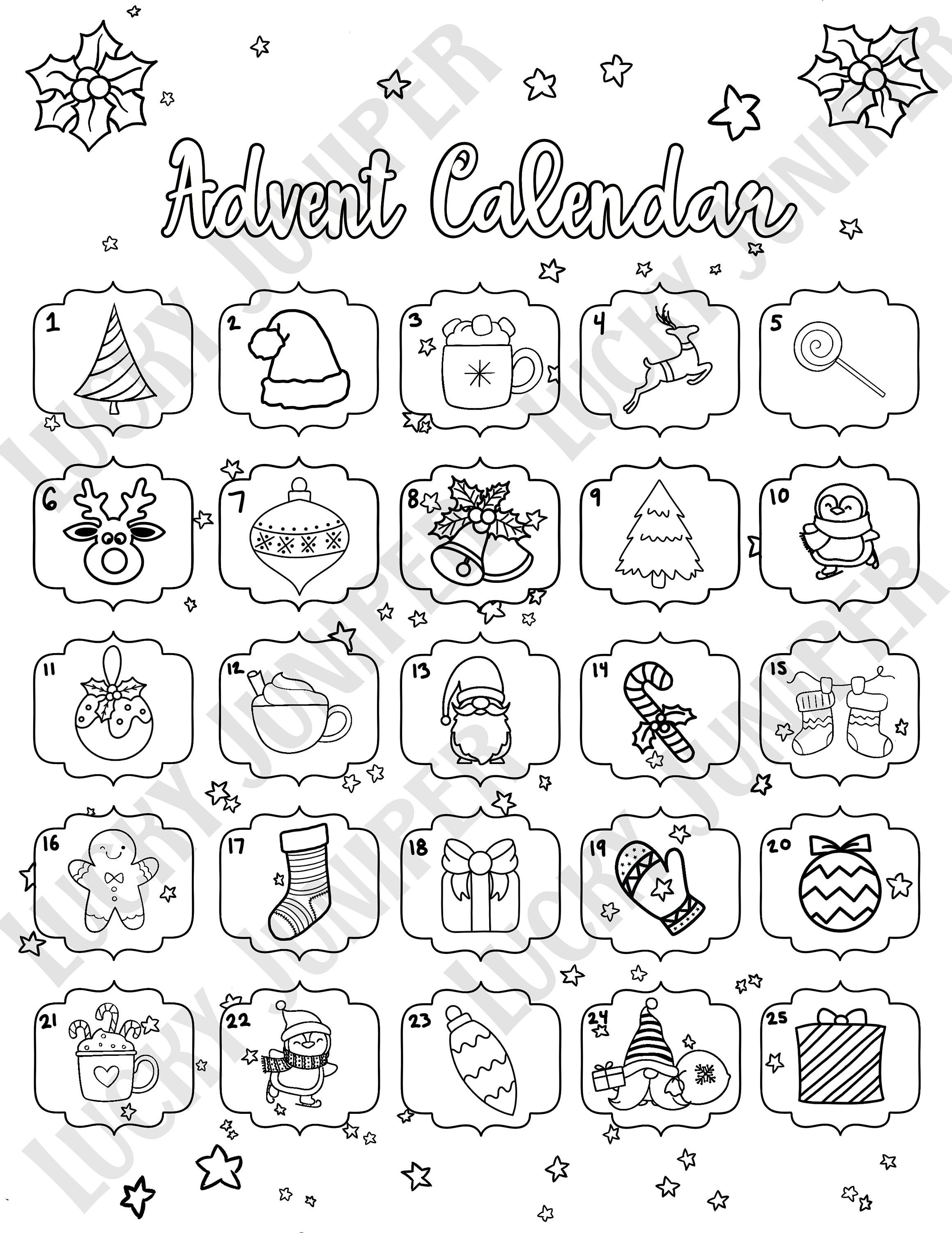 Advent calendar printable coloring pages christmas countdown holiday