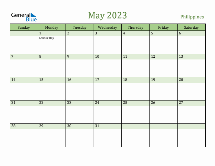 May monthly calendar with philippines holidays