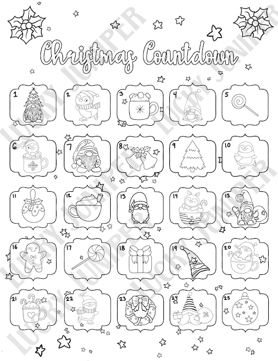 Penguins gnomes christmas countdown calendar printable coloring pages advent holiday download now