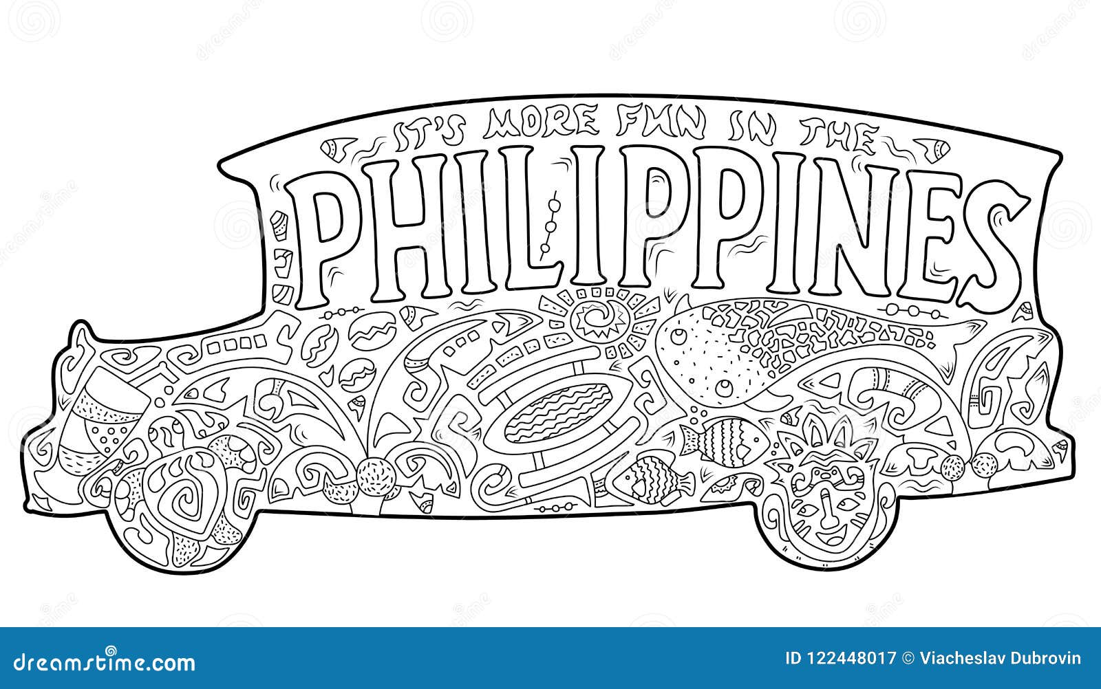 Philippine jeepney with tribal ornament palm tree whale shark mask turtle halo