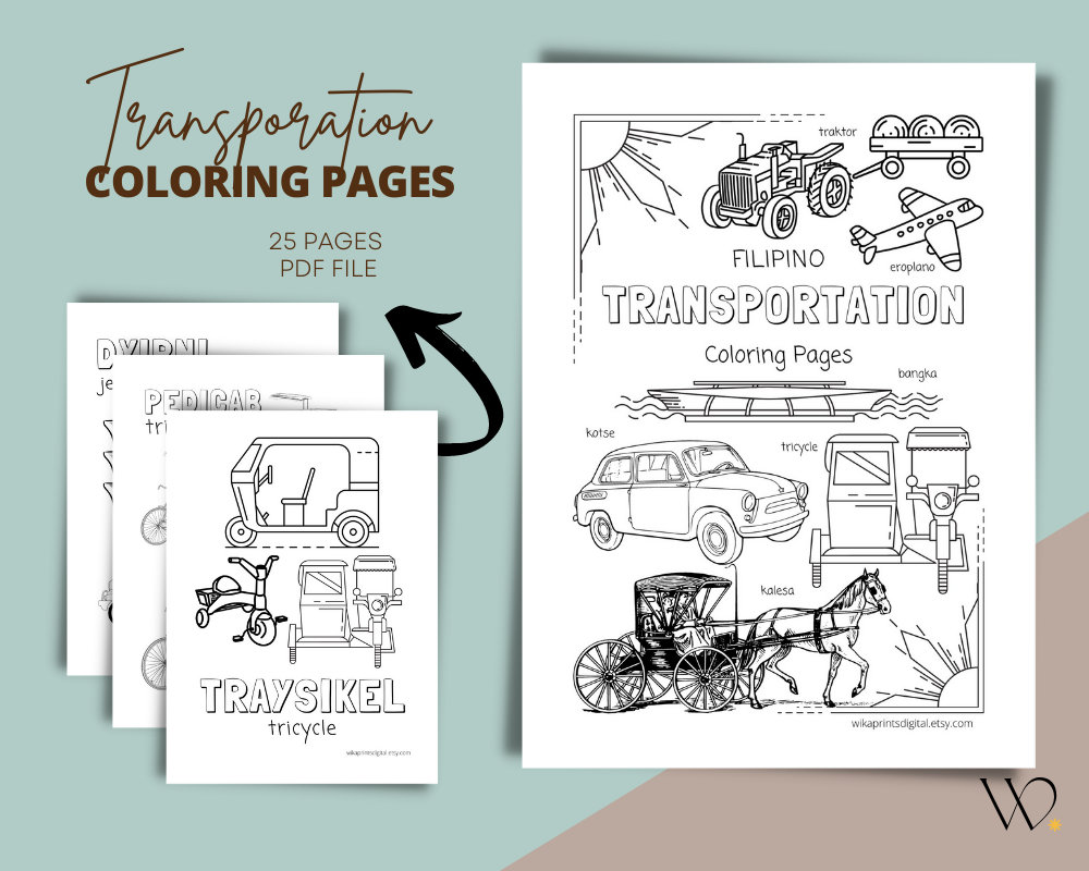 Filipino transportation coloring pages printable pdf vehicles coloring book preschool kindergarten homeschool digital download