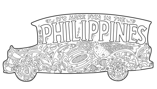 Philippine jeepney tribal ornament coloring page stock illustration