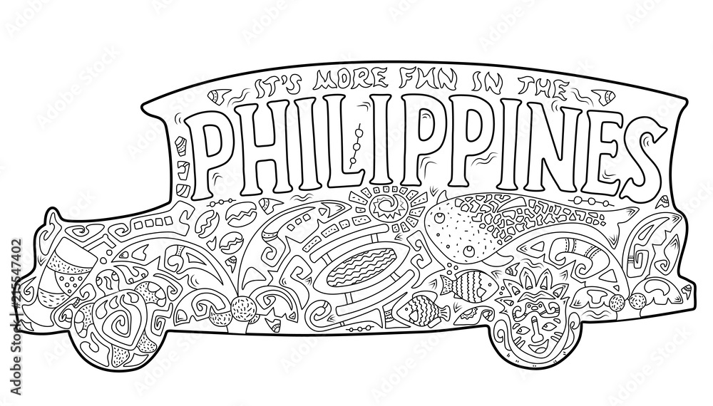 Philippine jeepney with tribal ornament palm tree whale shark mask turtle halo