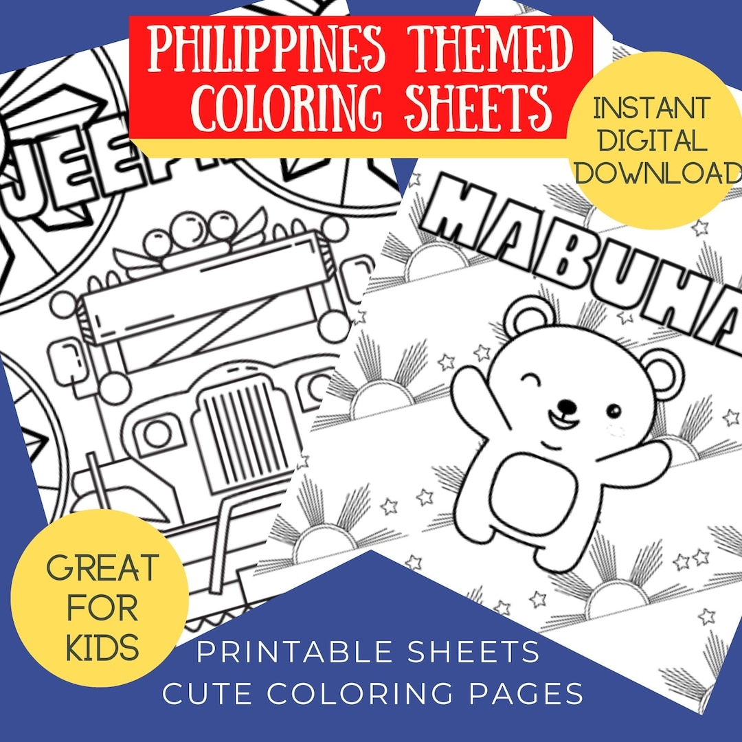 Philippines themed printable coloring sheets celebrate filipino culture with fun designs like jeepney kain galing instant download pdf