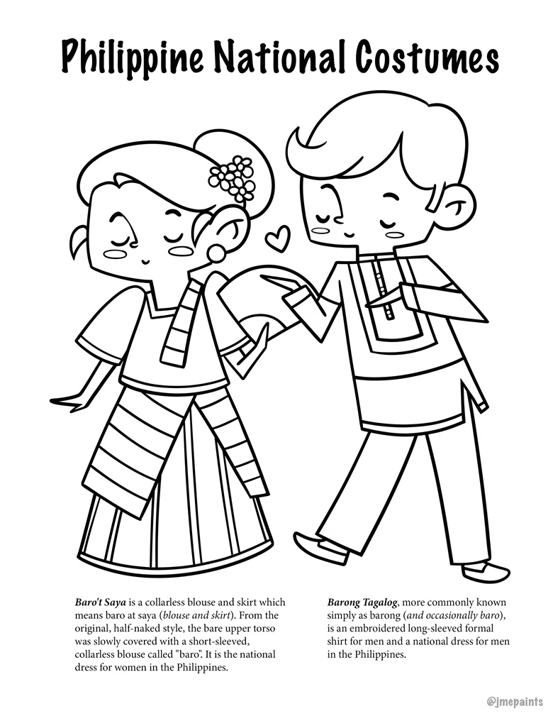 Philippine national costume coloring page