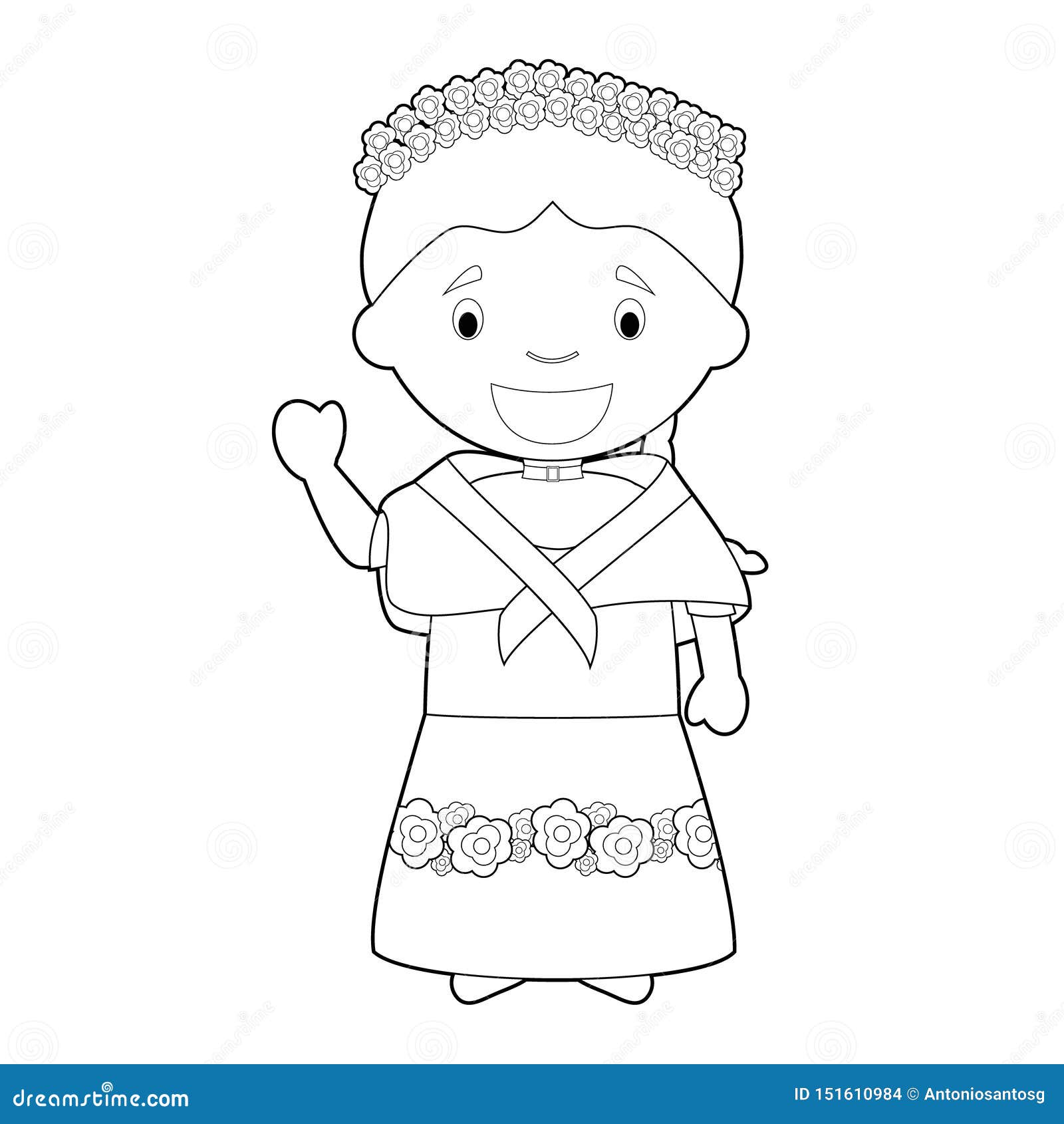 Easy coloring cartoon character from philippines dressed in the traditional way vector illustration stock vector