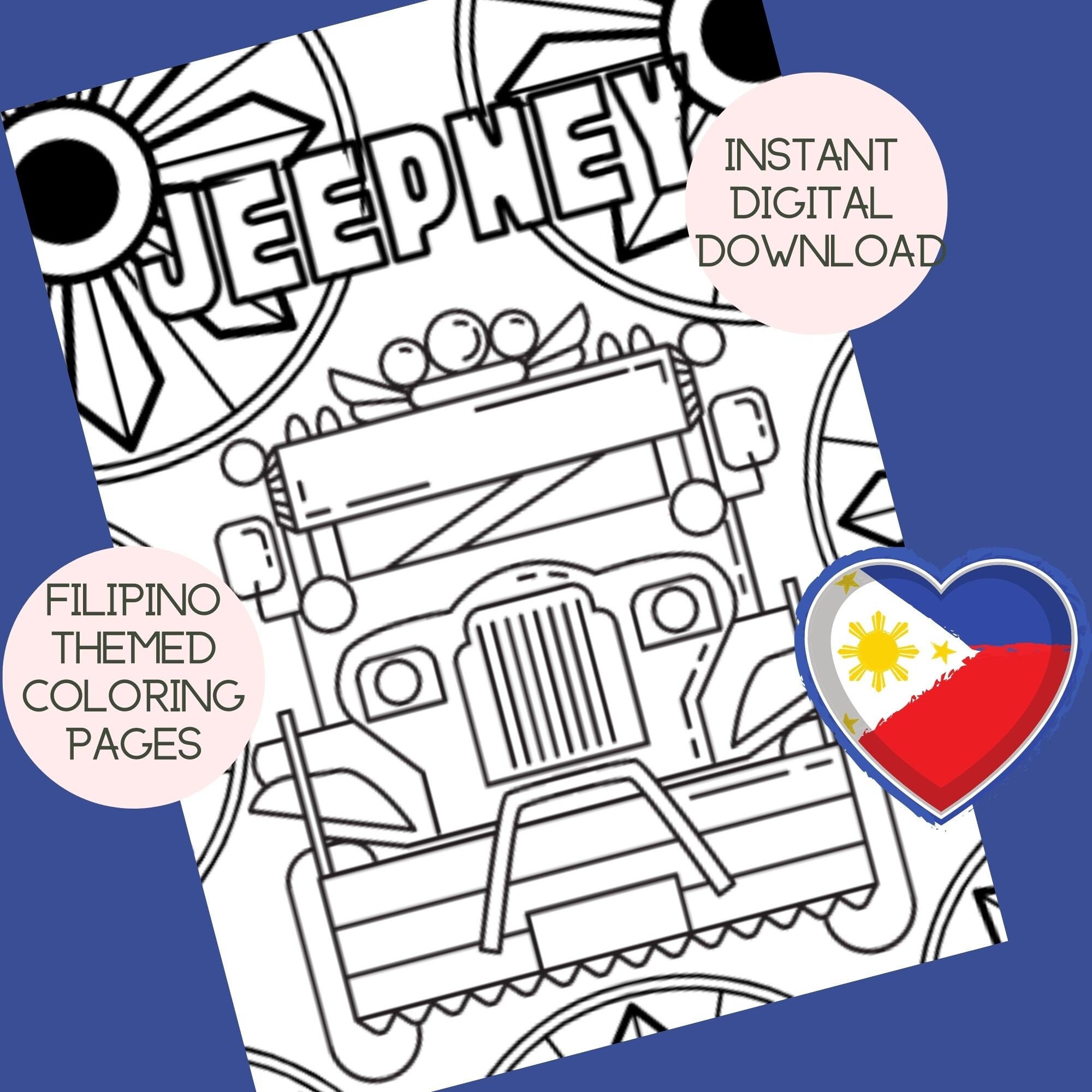 Philippines themed printable coloring sheets celebrate filipino culture with fun designs like jeepney kain galing instant download pdf