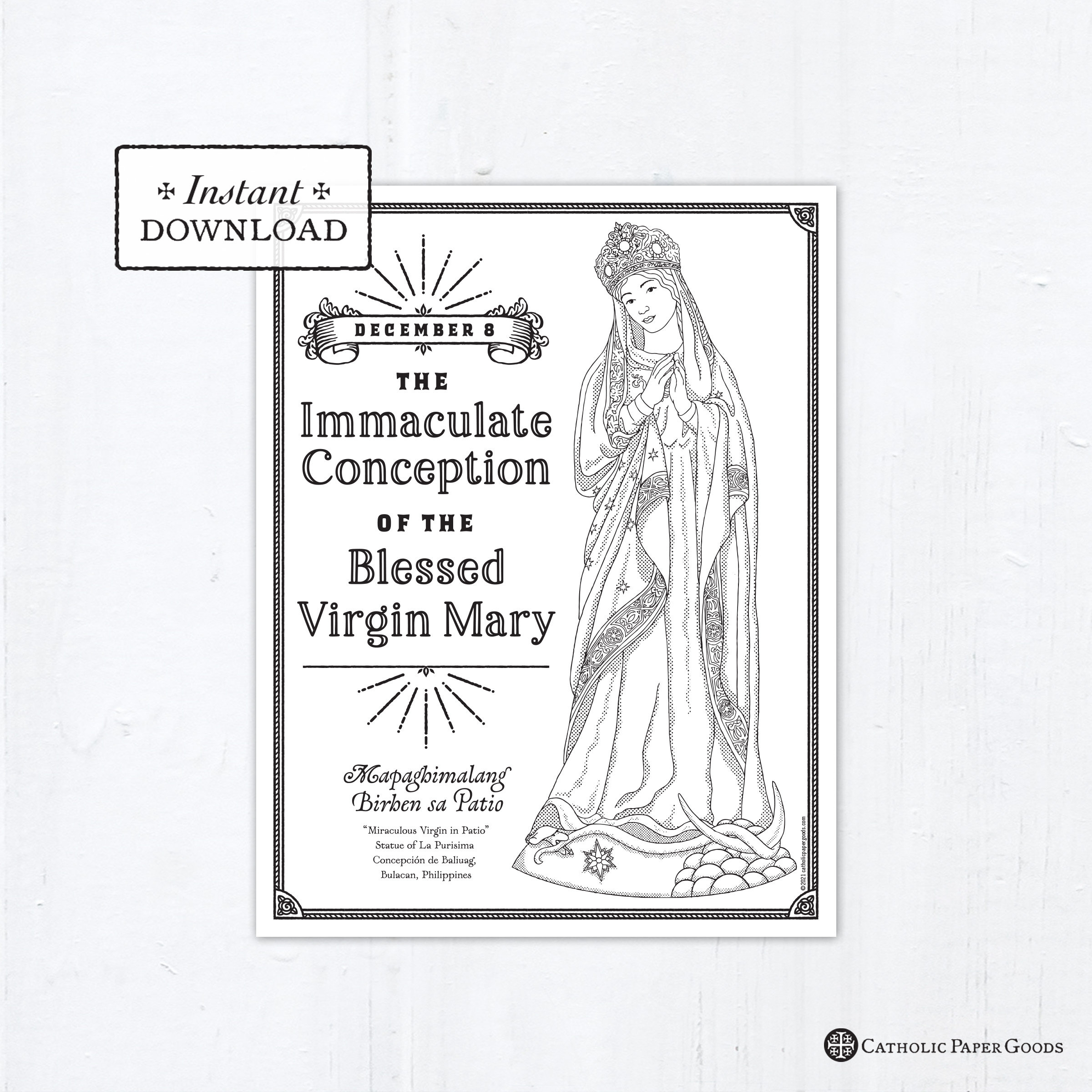 Catholic coloring page the immaculate conception of the blessed virgin mary catholic marian coloring page printable coloring page pdf