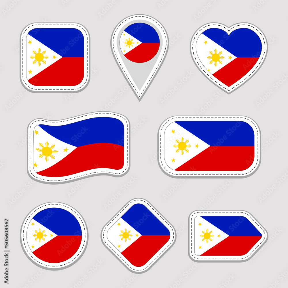 Philippines flag vector stickers collection isolated geometric icons country national symbols badges web sport page patriotic travel design elements different shapes vector