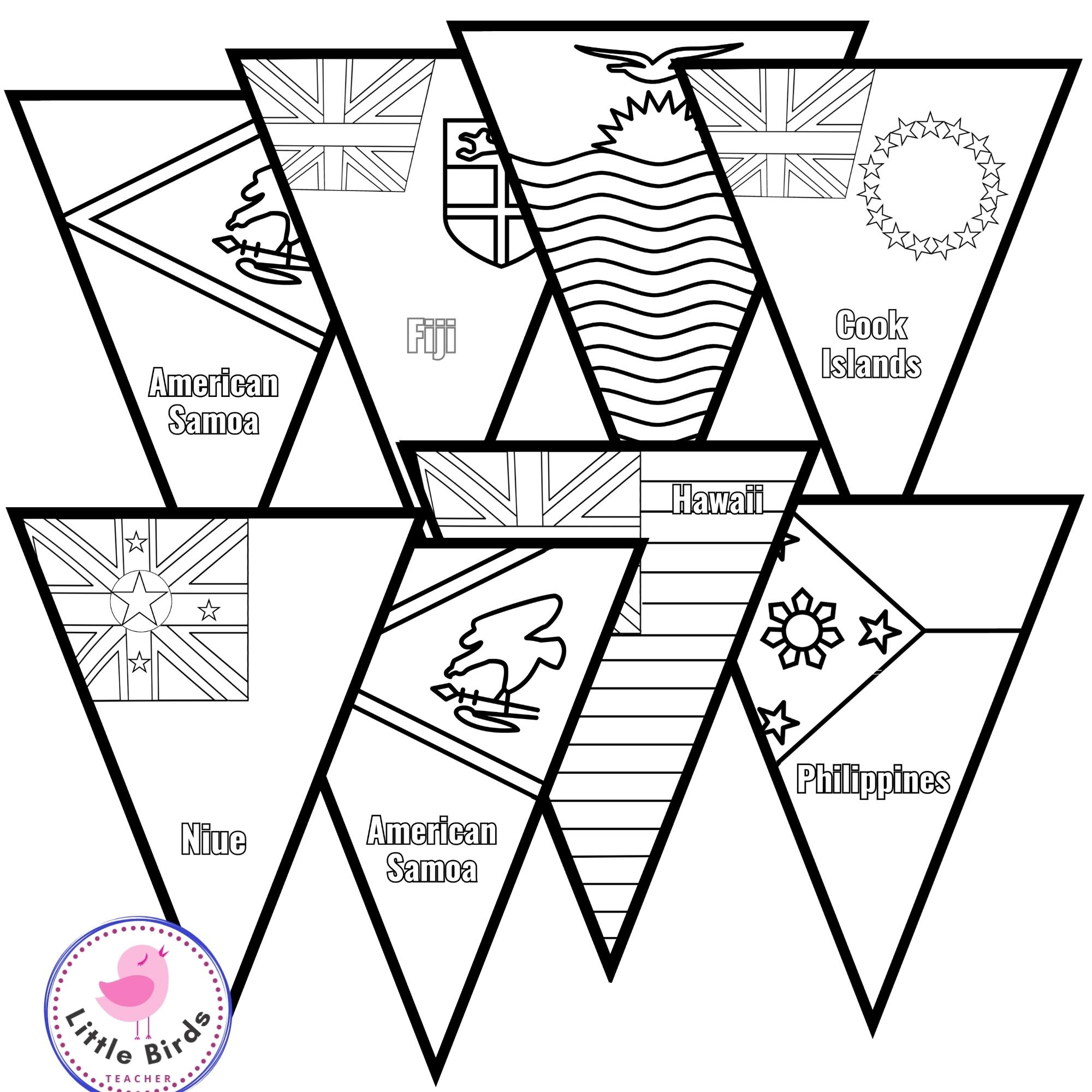 Asian pacific american heritage month countries flag pennants coloring pages made by teachers