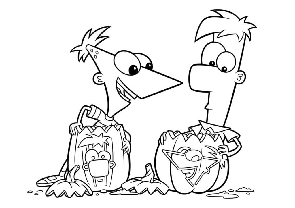 Phineas and ferb on halloween coloring page