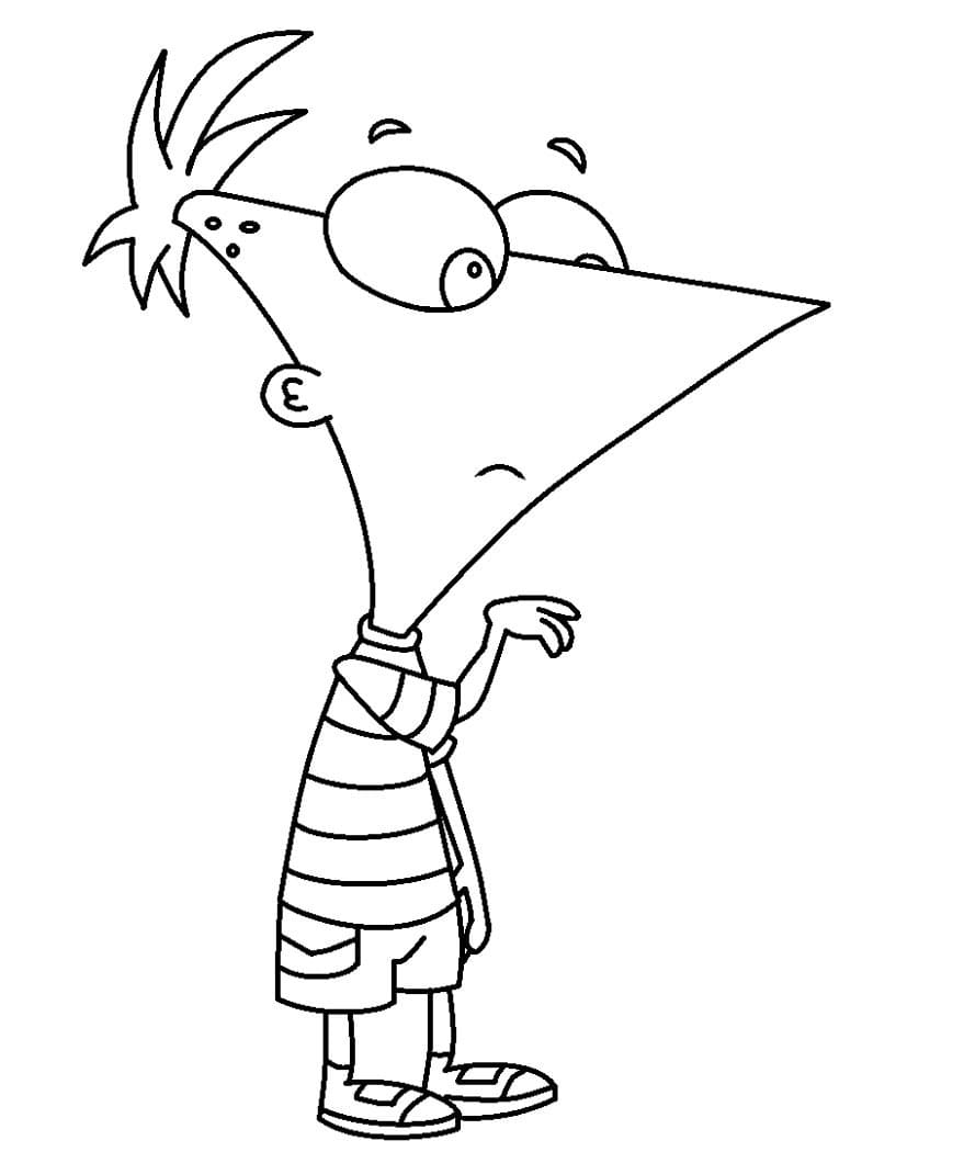 Confused phineas coloring page