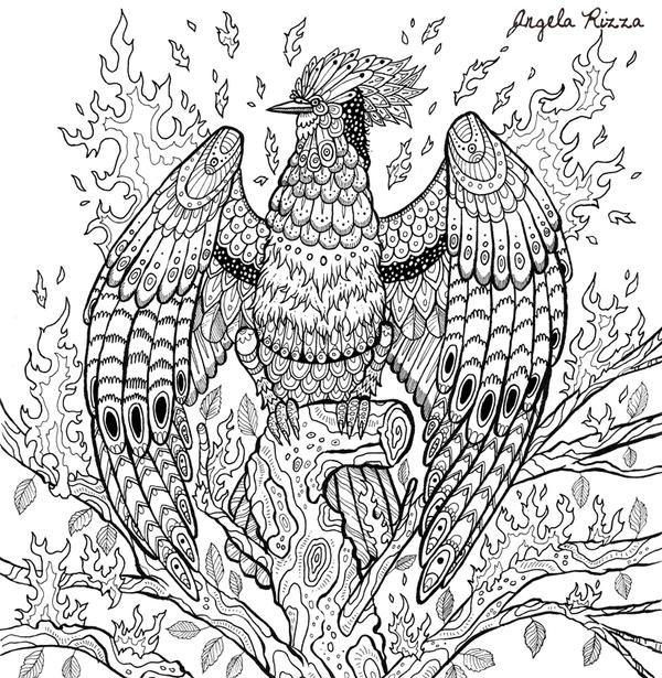 Phoenix coloring book page by angelarizza on