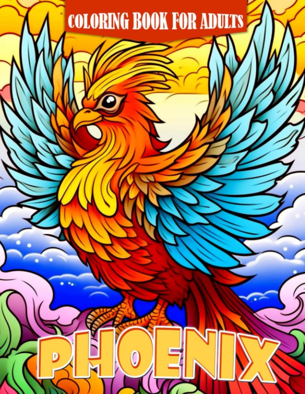 Phoenix coloring book for adults relaxing bird coloring pages featuring a sun