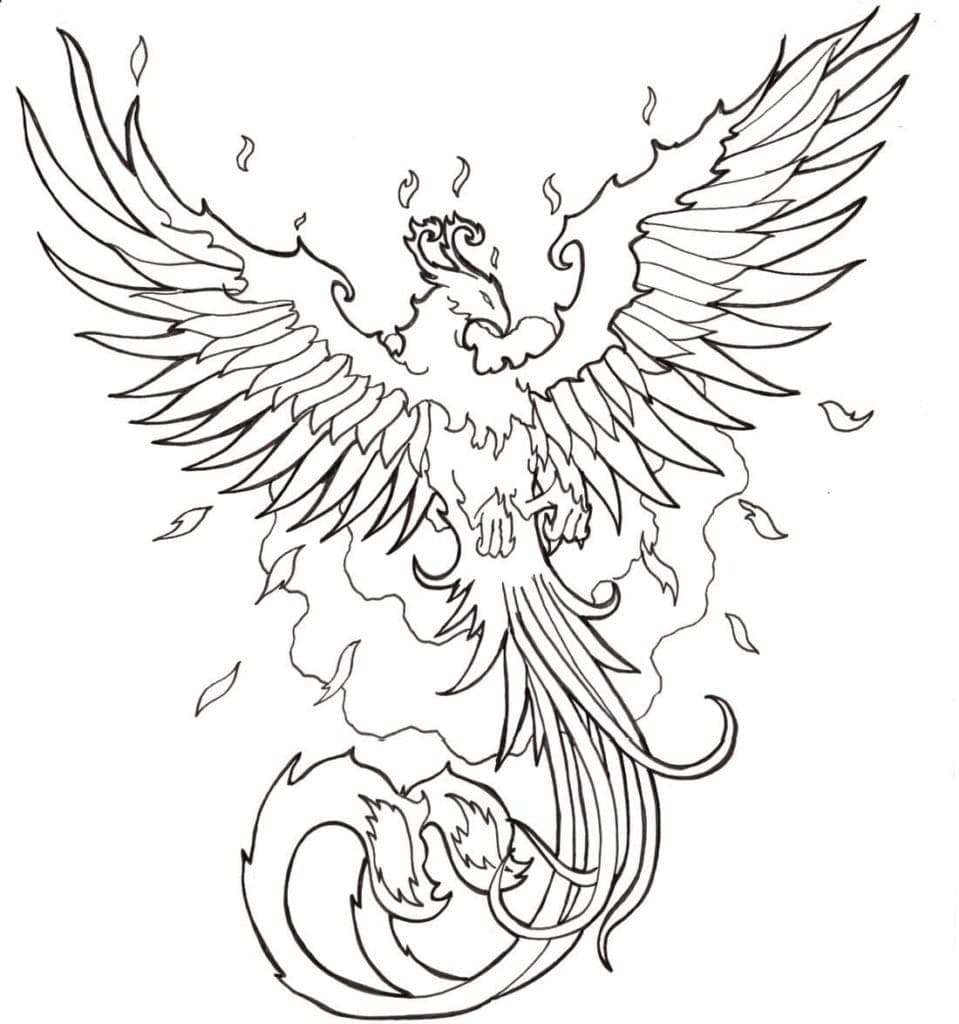 Flying phoenix coloring page