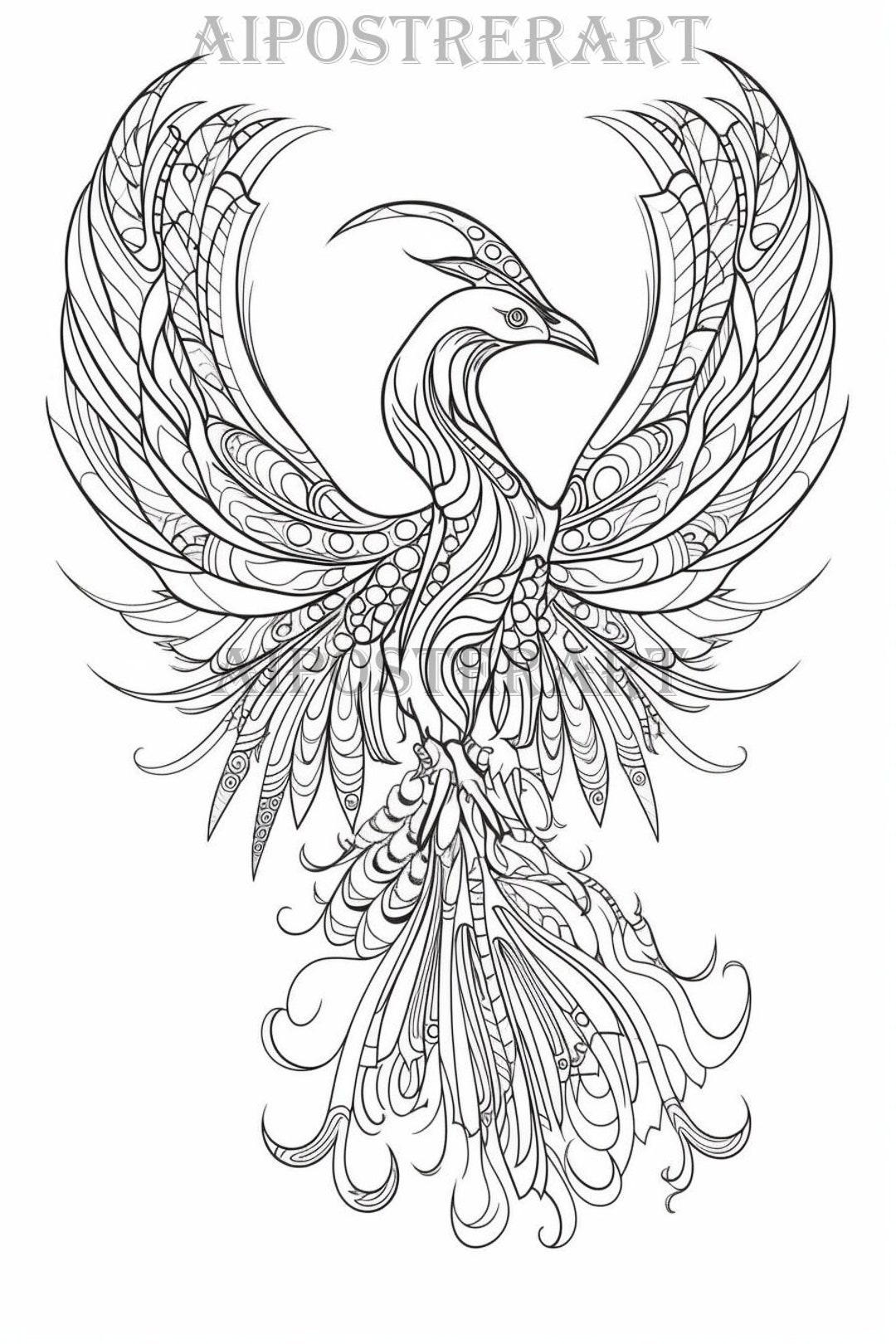 Phoenix coloring sheet for adults printable coloring page advanced coloring digital file high res x pixels