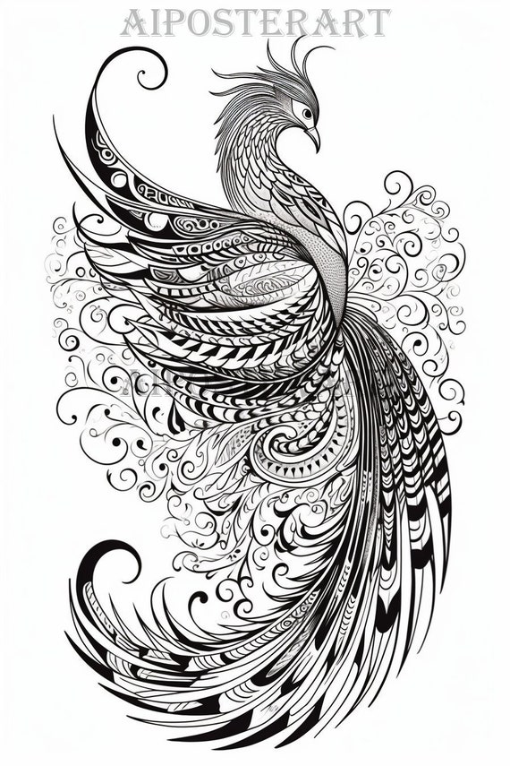 Phoenix coloring page coloring book pages for adults and kids printable adult coloring page phoenix coloring sheet