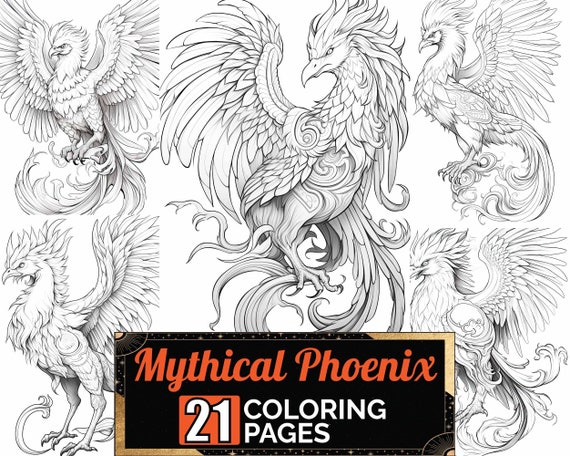 Mythical immortal phoenix coloring pages premium coloring sheets coloring book a size printable digital pdf download mythology theme