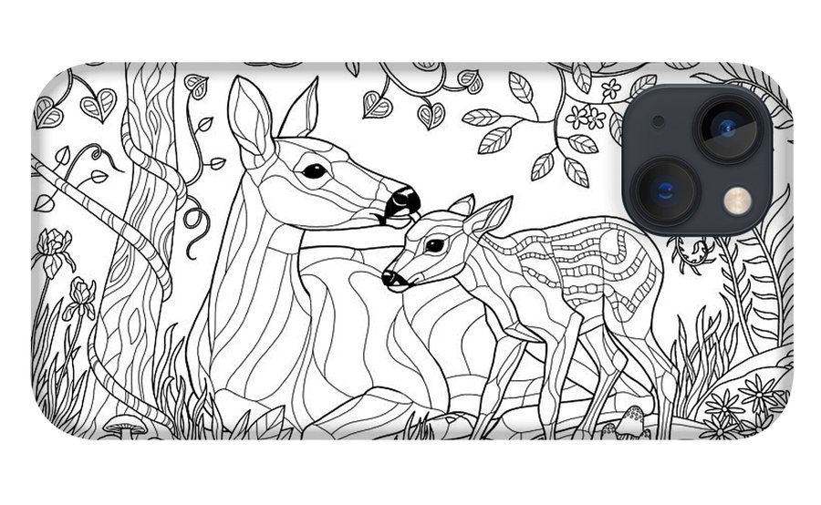 Deer fantasy forest coloring page iphone case by crista forest