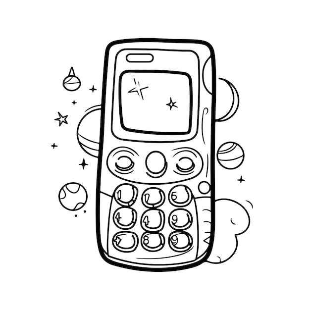Premium vector sketch hand drawn single line art coloring page phone day