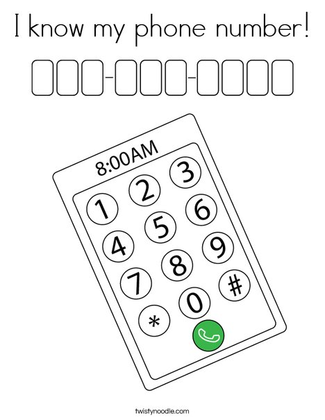 I know my phone number coloring page