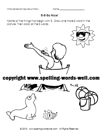 Phonics coloring pages with beginning sounds