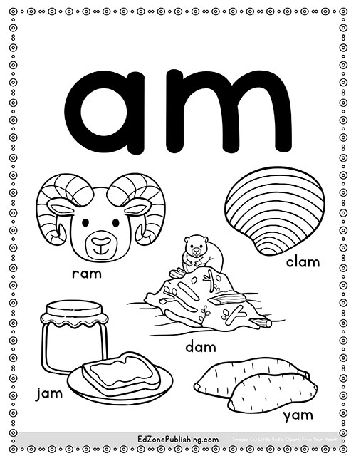 Am word family worksheets