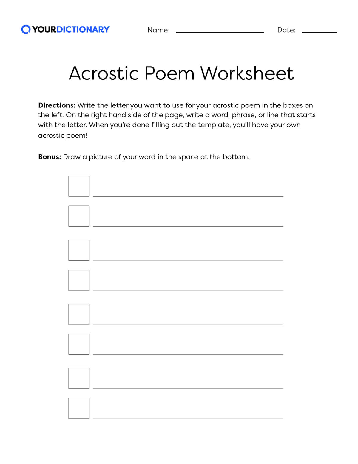 Acrostic poem examples template