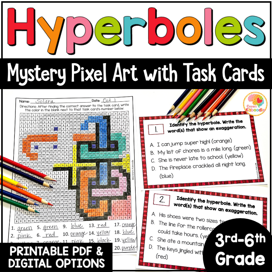 Hyperbole color by number mystery pixel art activity w digital