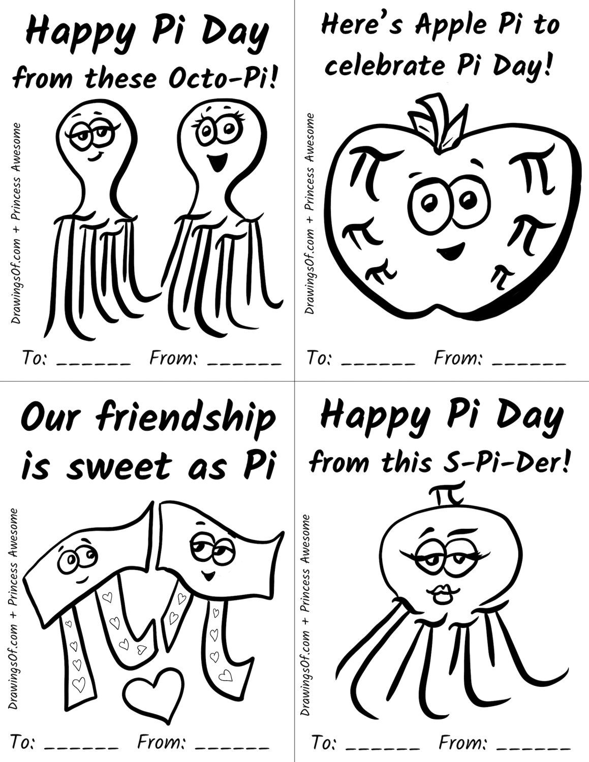 Pi day printable art activity coloring cute cards free