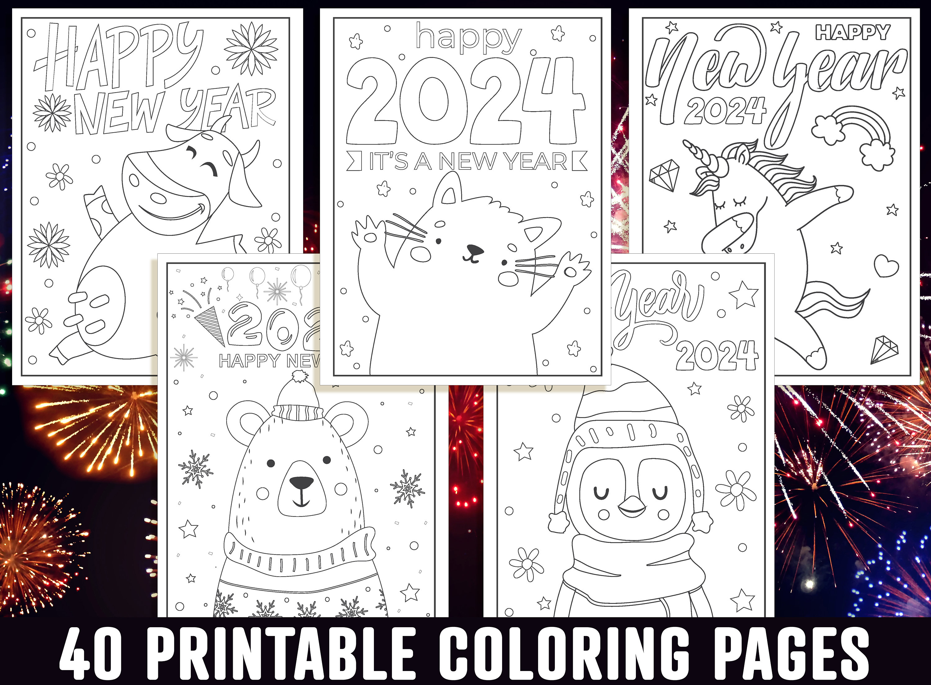 Happy new year coloring pages printable happy new year coloring pages for kids boys girls teens new year party activity pdf instant download