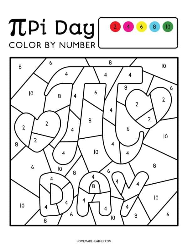 Pi day color by number printables homemade heather