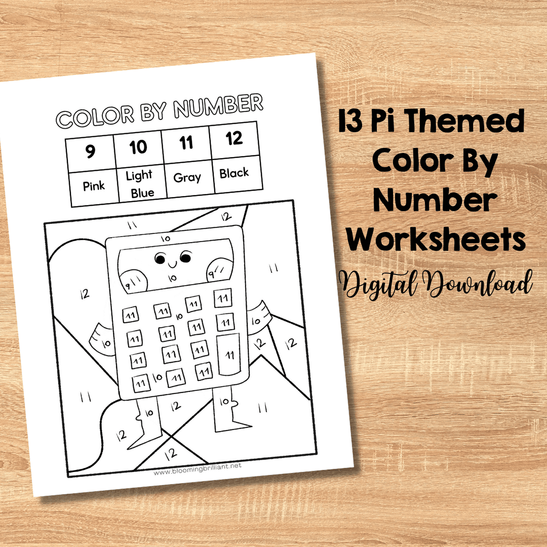 Pi day color by number worksheets