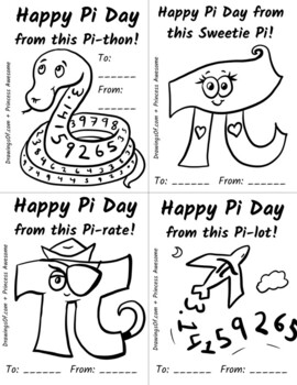 Pi day printables black and white pi cartoons for coloring to make cards