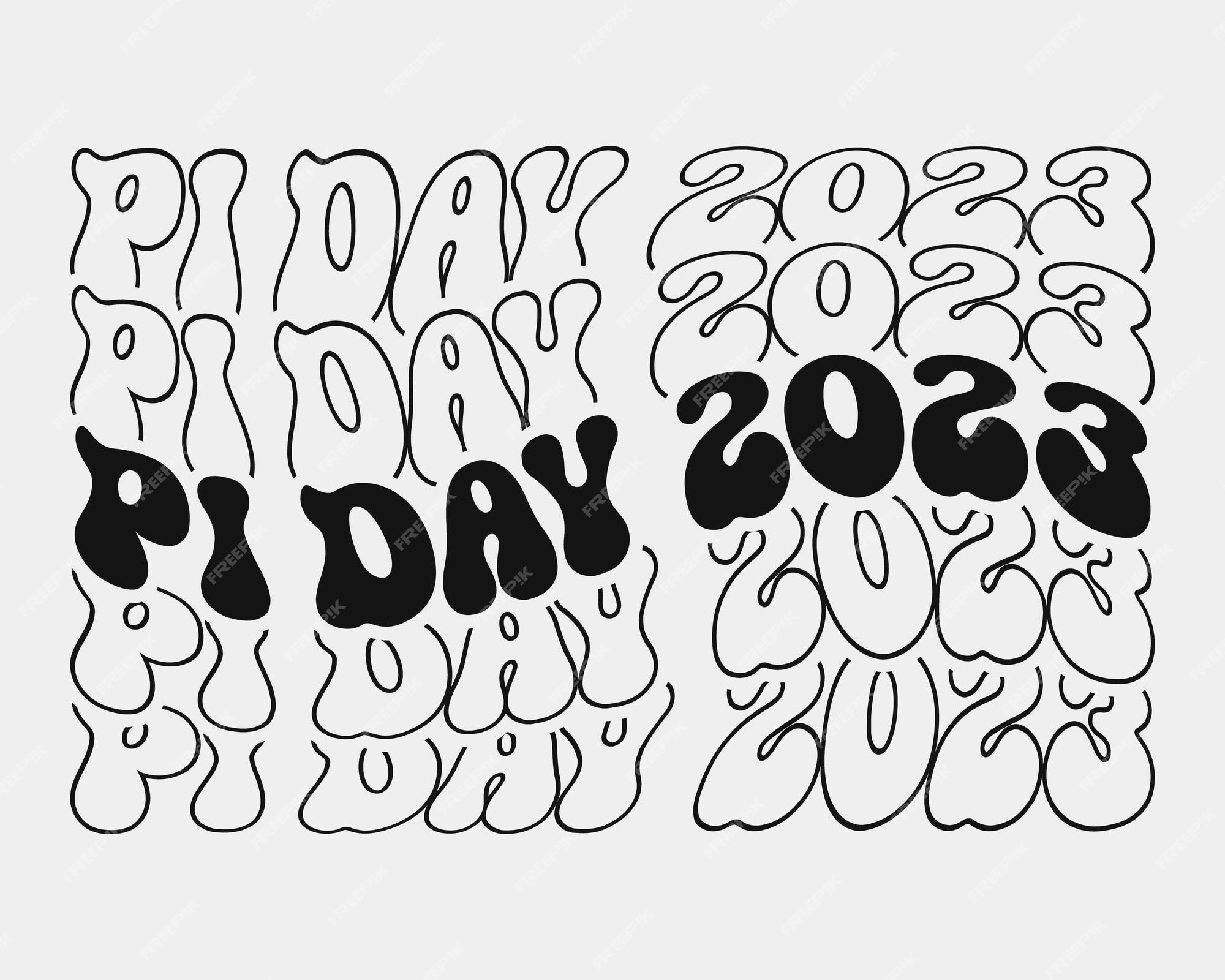 Premium vector pi day phrase retro groovy wavy repeat text mirrored typographic art on white background