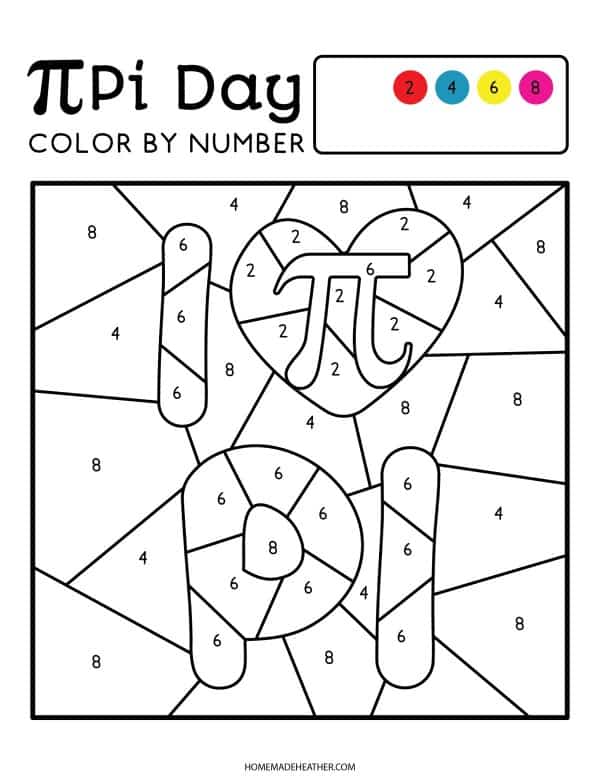 Pi day color by number printables homemade heather