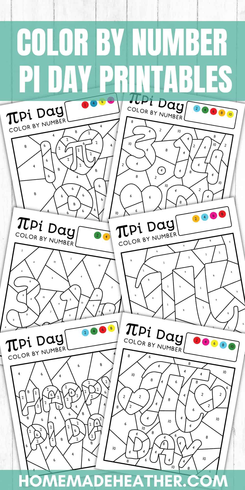 Pi day color by number printables homemade heather