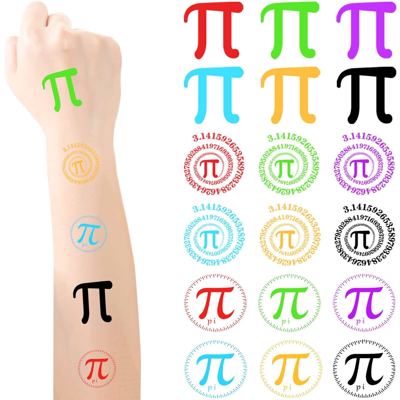 Pcs colorful pi day tattoos stickers pi symbol temporary tattoos pi day decorative sticker for school pi day math party favors decorations sheets style