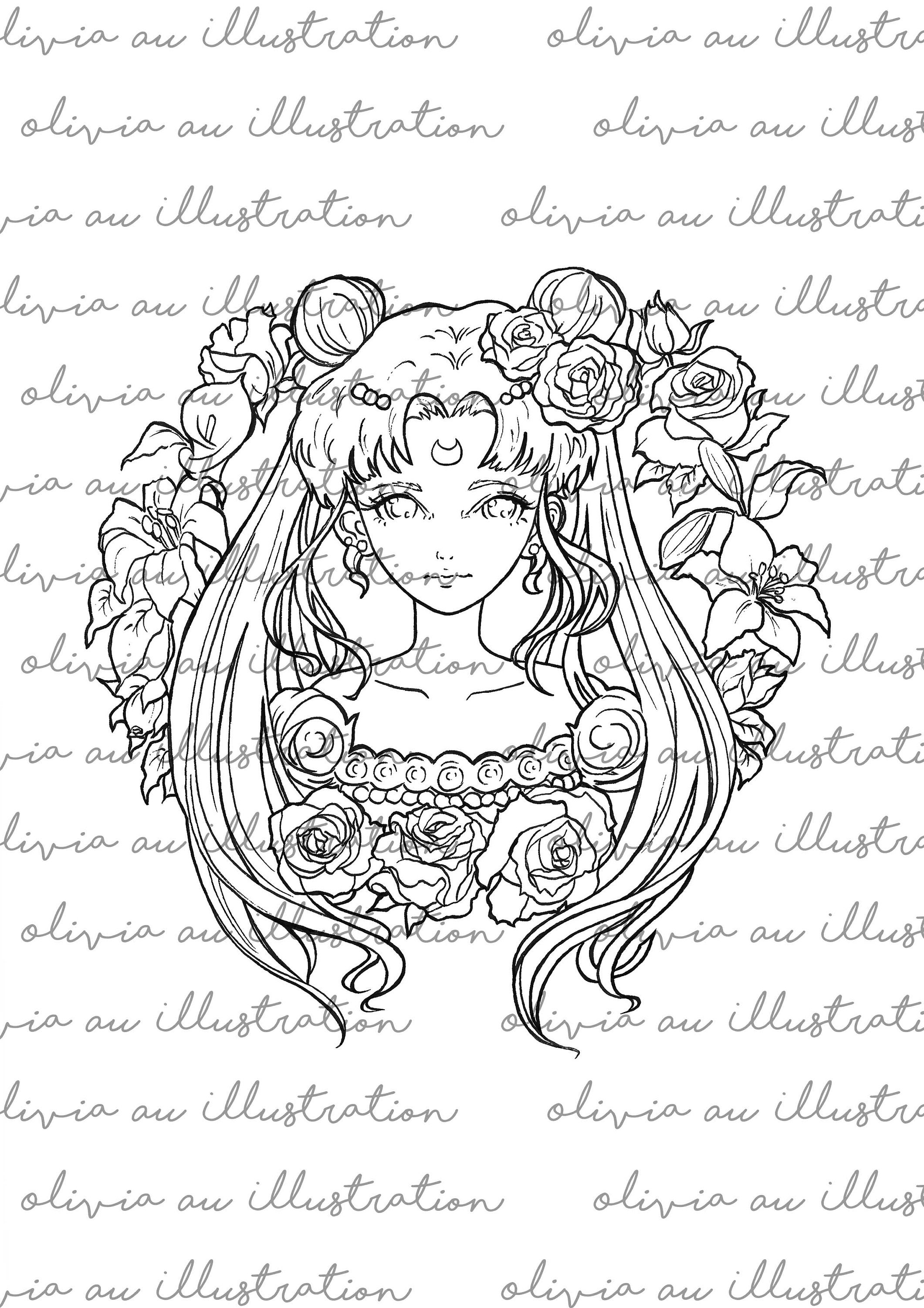 Printable coloring pages sailor saturn black serenity fan art printable sheets designs digital file anime art instant download pdf